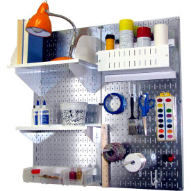 Pegboard Hobby Craft Organizer Storage Kit, Galvanized White, 32" X 32" X 9"