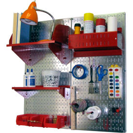 Pegboard Hobby Craft Organizer Storage Kit, Galvanized Red, 32" X 32" X 9"