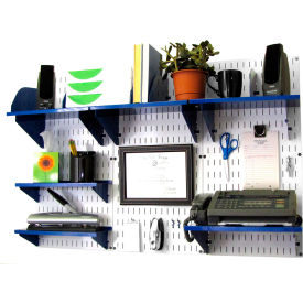 Office Wall Mount Desk Storage and Organization Kit, White/Blue, 48" X 32" X 12"