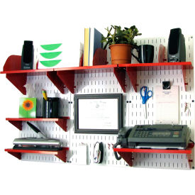 Office Wall Mount Desk Storage and Organization Kit, White/Red, 48" X 32" X 12"