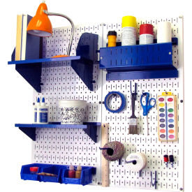 Pegboard Hobby Craft Organizer Storage Kit, White/Blue, 32" x 32" x 9"