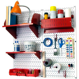 Pegboard Hobby Craft Organizer Storage Kit, White/Red, 32" X 32" X 9"