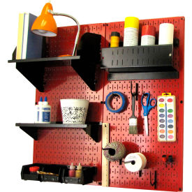 Pegboard Hobby Craft Organizer Storage Kit, Red/Black, 32" X 32" X 9"