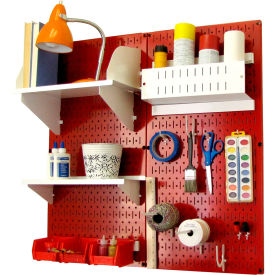Pegboard Hobby Craft Organizer Storage Kit, Red/White, 32" X 32" X 9"