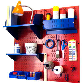 Pegboard Hobby Craft Organizer Storage Kit, Red/Blue, 32" X 32" X 9"