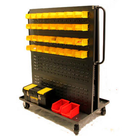 Modular A-Frame Bin Cart with 1 Louvered and 1 Round-Peg Pegboard 36"W x 30"D x 62" Red