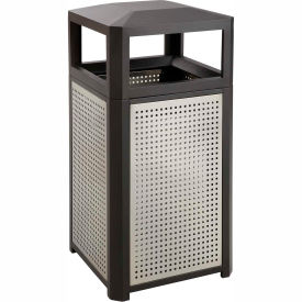 Outdoor Perforated Steel Trash Can, Side Opening, 38 Gallon, Black