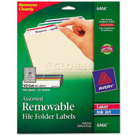 Removable Filing Labels for Inkjet/Laser, 2/3 x 3-7/16, Assorted, 750/Pack