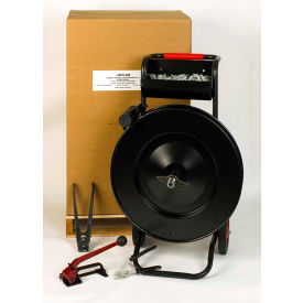 Steel Strapping Kit with Tensioner, Sealer, Seals, Cutter and Cart, 2353' Length x 5/8" Width Coil, Black