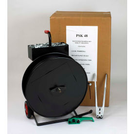 Polyester Kit w/ Tensioner/Sealer/Seals & Cart, 4200'L x 5/8" Strap Width Coil, Black