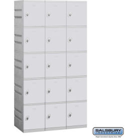 5-Tier 15 Door Plastic Locker, 38-1/4"W x 18"D x 74"H, Gray, Unassembled