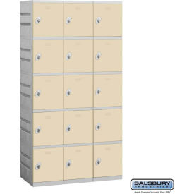5-Tier 15 Door Plastic Locker, 38-1/4"W x 18"D x 74"H, Tan, Unassembled