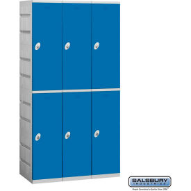 2-Tier 6 Door Plastic Locker, 38-1/4"W x 18"D x 74"H, Blue, Unassembled