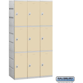 3-Tier 9 Door Plastic Locker, 38-1/4"W x 18"D x 74"H, Tan, Unassembled
