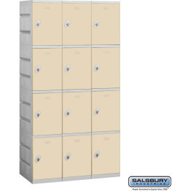 4-Tier 12 Door Plastic Locker, 38-1/4"W x 18"D x 74"H, Tan, Unassembled