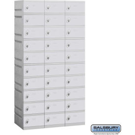 10-Tier 30 Door Plastic Locker, 38-1/4"W x 18"D x 74"H, Gray, Unassembled