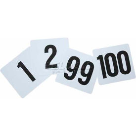 Table Numbers, 1-100, 4"L, 4"W, Plastic, White W/ Black Numbers, 100/Pack