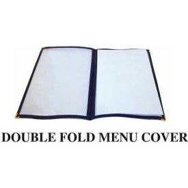 Double Fold Menu Cover, 9-1/2"W, 12"H, Plastic W/ Vinyl Binding, Double Page, Blue