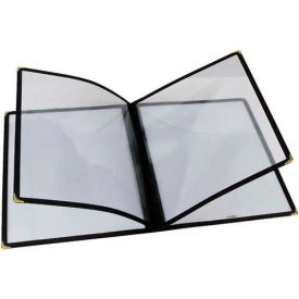 Four Page Menu Cover, 9-1/2"W, 12"H, Plastic W/ Vinyl Binding, Three Page, Black