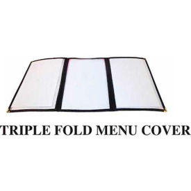 Triple Fold Menu Cover, 9-1/2"W, 12"H, Plastic W/ Vinyl Binding, Three Page, Blue