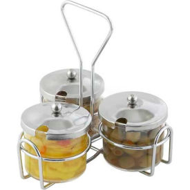 3 Ring Condiment Jar Holder, 7-1/2"L, 7"W, 8"H, Chrome Plated Wire