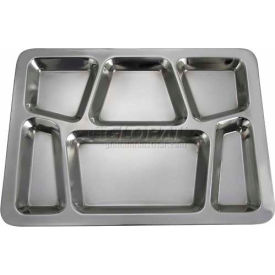6 Compartment Mess Tray, 15-1/2"L x 11-1/2"W, Stainless Steel, Rectangular, Style B