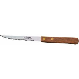Economy Steak Knife, 4"L, Wood Handle, Serrated Blade, 12/Pack
