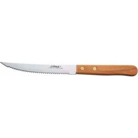 Steak Knife, 4-1/2"L, Wood Handle, Serrated Blade, 12/Pack