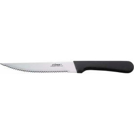 Jumbo Steak Knife W/ Pointed Tip, 5"L, Black Plastic Handle, Serrated Blade, 12/Pack