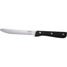 Steak Knife with Pointed Tip, 5"L, Black Plastic Handle, Serrated Blade, 12/Pack