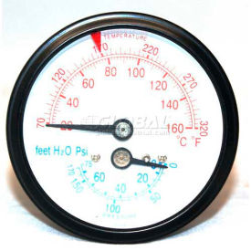 Boiler Gauge, 2-1/2" Diameter x 3" Length, 1/4" NPT, Center Back Connection