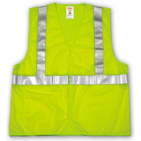 Job Sight Class 2 Vest, Fluorescent Lime, Polyester Mesh, 4XL/5XL