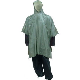 Hooded Poncho, Side Snaps, 50" x 80", Retail Packed, Green, One Size
