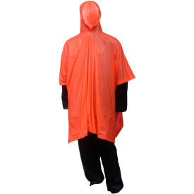 Hooded Poncho, Side Snaps, 50" x 80", Retail Packed, Orange, One Size