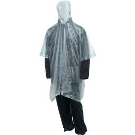Hooded Poncho, Side Snaps, 50" x 80", Clear, One Size