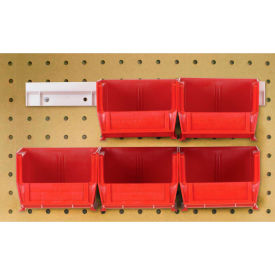 Hang & Stack Bins w/ 2 Rails & 6 Bins, 5-3/8"L x 4-1/8"W x 3"H, Red, Polypropylene