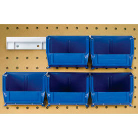 Hang & Stack Bins w/ 2 Rails & 6 Bins, 7-3/8"L x 4-1/8"W x 3"H, Blue, Polypropylene