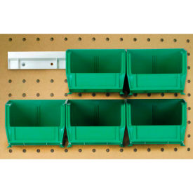 Hang & Stack Bins w/ 2 Rails & 6 Bins, 5-3/8"L x 4-1/8"W x 3"H, Green, Polypropylene