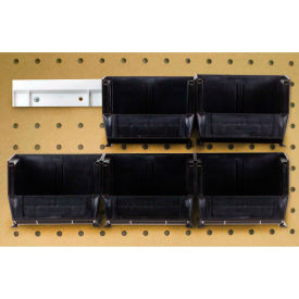 Hang & Stack Bins w/ 2 Rails & 6 Bins, 7-3/8"L x 4-1/8"W x 3"H, Black, Polypropylene