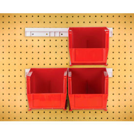 Hang & Stack Bins w/ 2 Rails & 4 Bins, 10-7/8"L x 5-1/2"W x 5"H, Red, Polypropylene