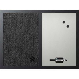 Combo Silver Dry-Erase & Black Fabric Bulletin Board, 18" X 24", Black Frame