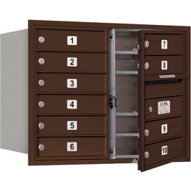 4C Horizontal Mailbox, 23-1/2"H, Double Column, 10 Doors, Front Load, Bronze, USPS