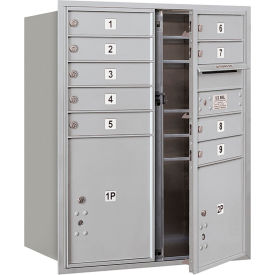4C Horizontal Mailbox, 37-1/2"H, Double, 9 MB1/2 PL Doors, Front Load, Aluminum, USPS