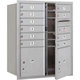 4C Horizontal Mailbox, 37-1/2"H, Double, 10 MB1/2 PL Doors, Front Load, Aluminum, USPS