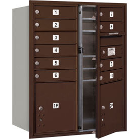 4C Horizontal Mailbox, 37-1/2"H, Double Column, 10 Doors, Front Load, Bronze, USPS