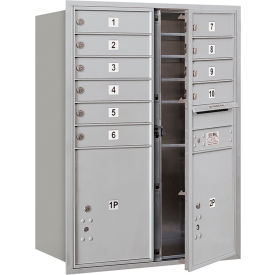 4C Horizontal Mailbox, 41"H, Double Column, 10 Doors, Front Load, Aluminum, USPS