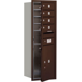 4C Horizontal Mailbox, 41"H, Single Column, 4 MB1/1 PL5 Door, Front Load, Bronze, USPS