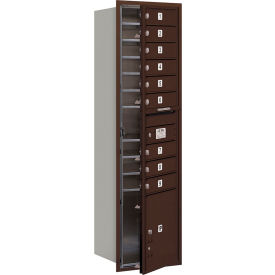 4C Horizontal Mailbox, 56-3/4"H, Single Column, 9 MB1/1 PL Doors, Front Load, Bronze, USPS