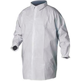 Lab Coat, No Pockets, Elastic Wrists, Snap Front, Single Collar, White, Size L