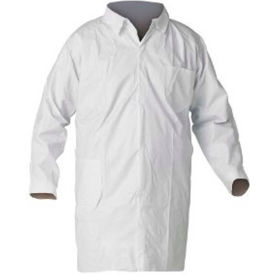 Lab Coat, No Pockets, Open Wrists, Snap Front, Single Collar, White, XL, 30/Case